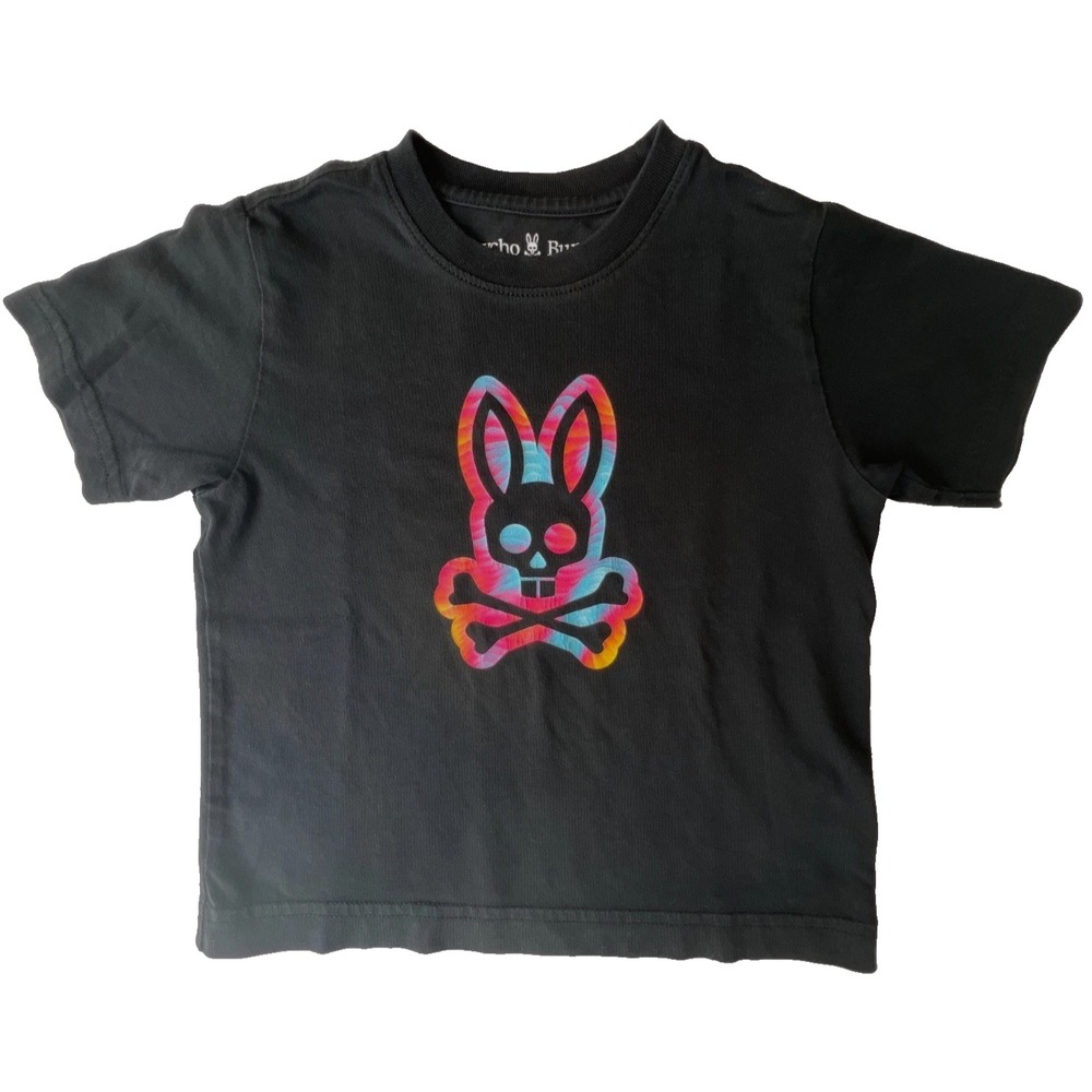 Psycho Bunny Boys Graphic T-Shirt 3T Black Pima Cotton Multicolor Bunny Logo